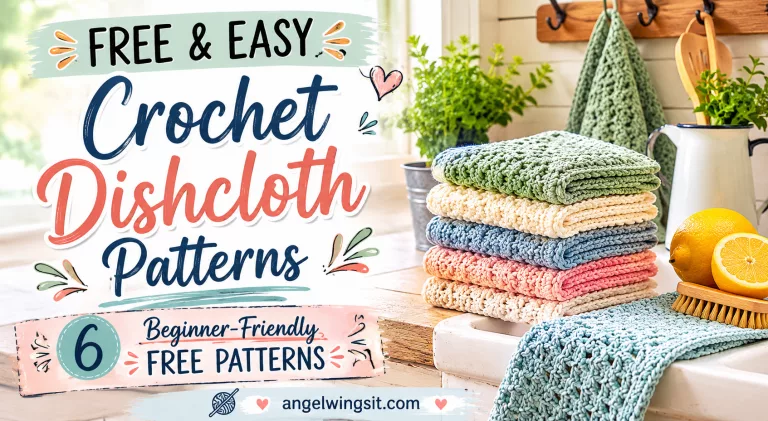 A collection of colorful cotton crochet dishcloths arranged on a textured background, showcasing simple stitch patterns, vibrant yarn combinations, and easy crochet dishcloth patterns.