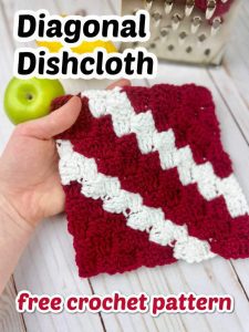 Diagonal crochet dishcloth with corner-to-corner texture in solid cotton