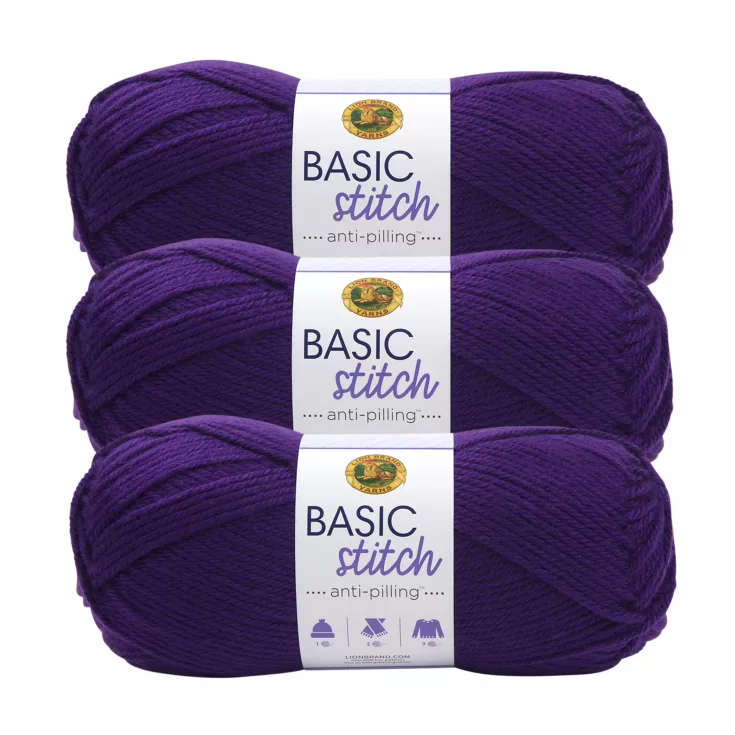 Lion Brand Yarn Basic Stitch Anti Pilling Purple Medium Acrylic Yarn 3 Pack