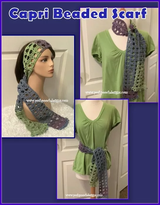 Image for Capri Beaded Scarf Crochet Pattern By Sara Sach of  Posh Pooch Designs