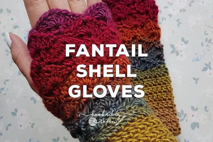 Image for Fantail Shell Stitch Fingerless Gloves — Hooked by Robin