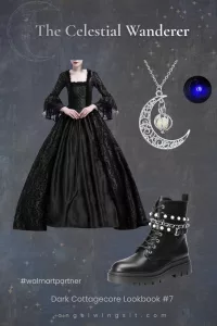 Victorian-style dress paired with platform combat boots – celestial dark cottagecore lookbook outfit from Walmart