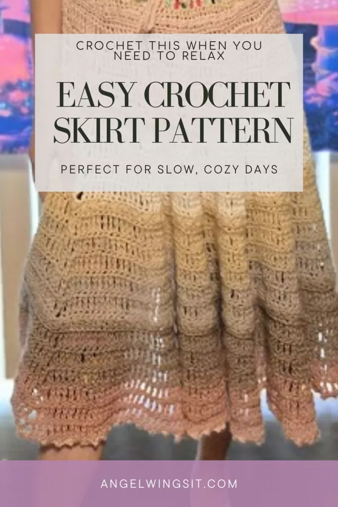 Close-up of a hand-crocheted tan skirt featuring the textured Garden Fairy Berry stitch, styled over a white lace slip with a rustic, whimsical aesthetic.