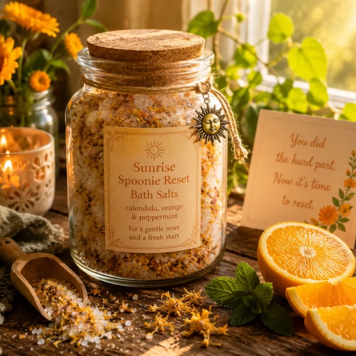 Sunrise bath salts made with calendula and citrus.