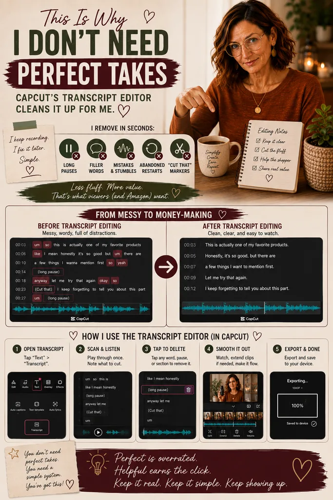 Using transcript editing to create CapCut Amazon Influencer videos directly on a smartphone.